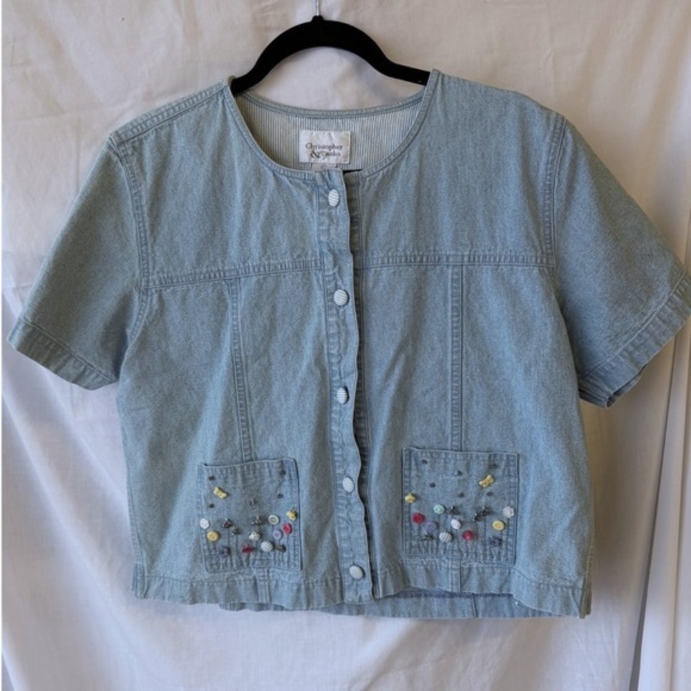 100% Cotton Denim Jacket Light Blue Button Embellished Christopher & Banks Large